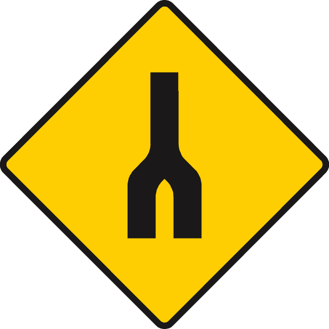 Road sign: Dual carriageway ends