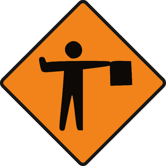 Road sign: Flagman ahead