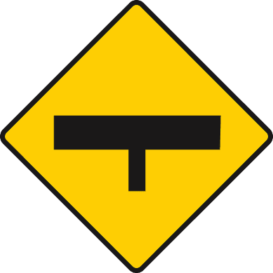 Road sign: T-junction ahead with a road of major importance