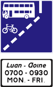 Road sign: Only buses; cyclists and taxis are allowed to use the lane ahead during the hours indicated