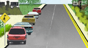 Driving theory illustration: What should a driver be most aware of in this situation