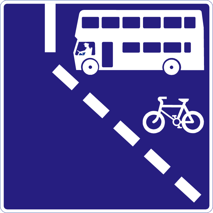 Road sign: Bus and cycle lane ahead on right