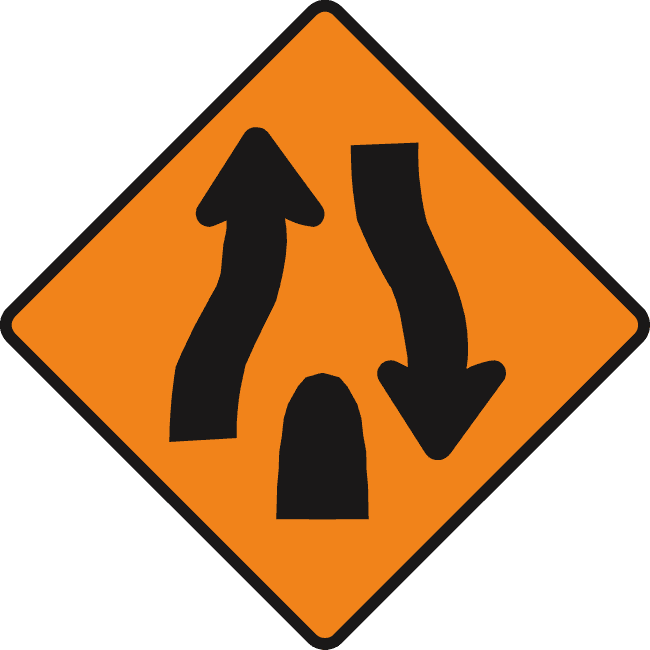Road sign: End of central reserve or obstruction