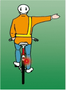 Hand signal: The cyclist intends to move out or turn right