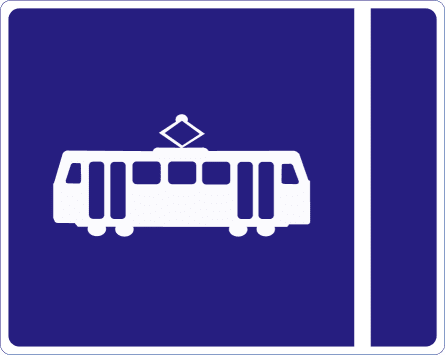 Road sign: Tram lane on left