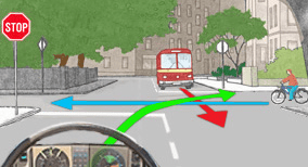 Driving theory illustration: What action should the driver take