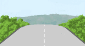 Driving theory illustration: What danger should a driver allow for over the brow of this hill