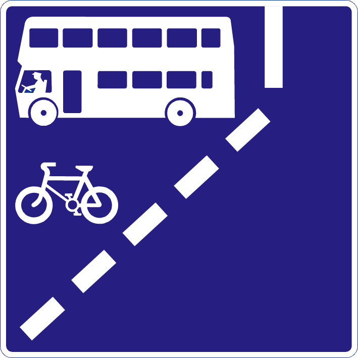 Road sign: With-flow bus and cycle lane ahead on left