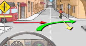 Driving theory illustration: What should the car driver do in this situation
