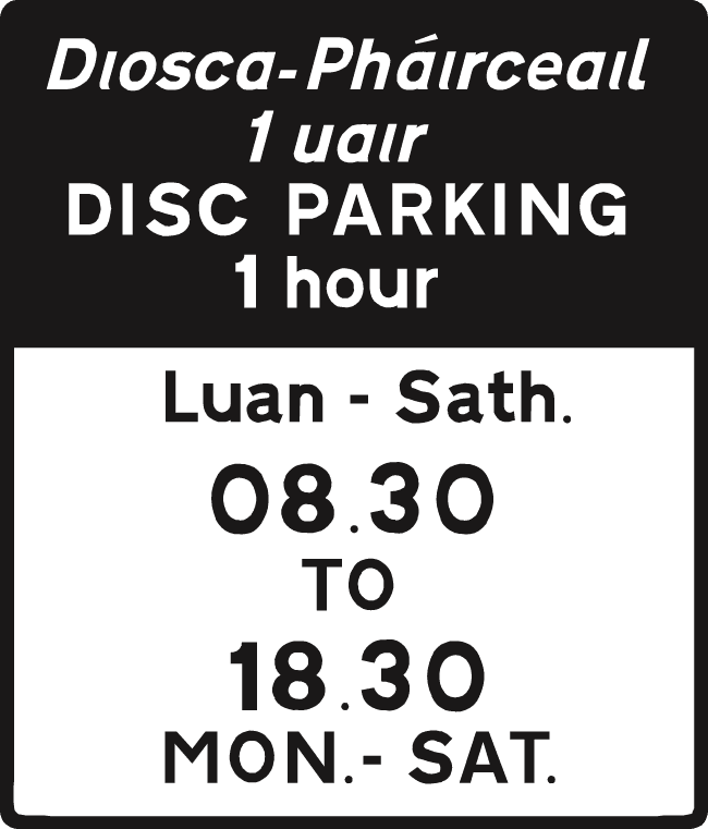 Road sign: Disc parking operates during the time shown