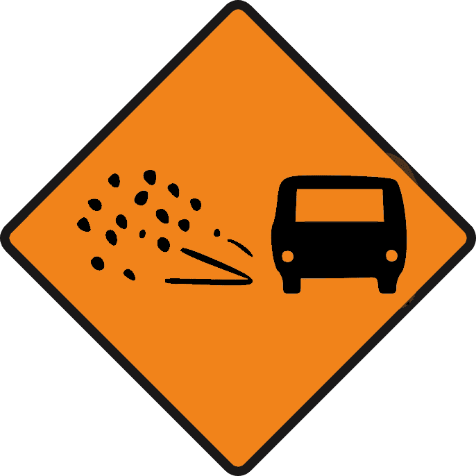 Road sign: Loose chippings on road