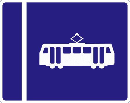 Road sign: Tram lane on right