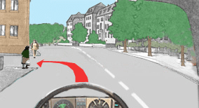 Driving theory illustration: What should a driver do in this situation when intending to turn left