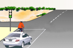 Driving theory illustration: What should the driver of the silver car do before turning left