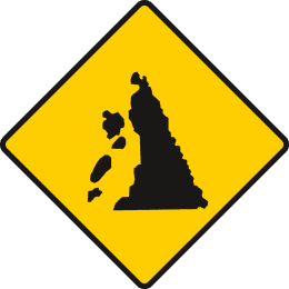 Road sign: Danger of falling rocks ahead