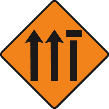 Road sign: Offside lane closed ahead