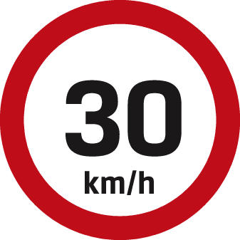 Road sign: Maximum speed is  30 km/h