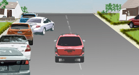 Driving theory illustration: What should a driver be aware of when approaching a vehicle which is attempting…