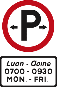 Road sign: Parking permitted during the times shown