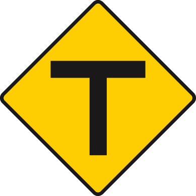 Road sign: T-junction ahead with roads of equal importance