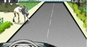 Driving theory illustration: What should the driver do if there are children playing at the edge of the…