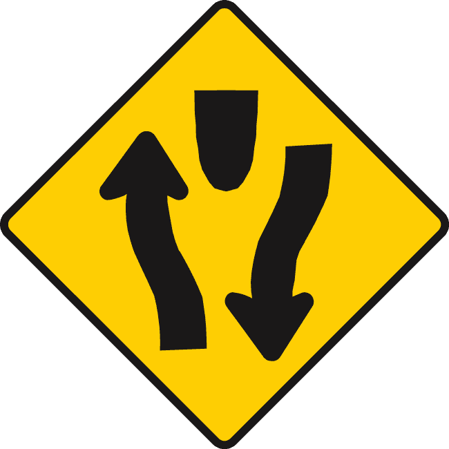 Road sign: Road divides ahead