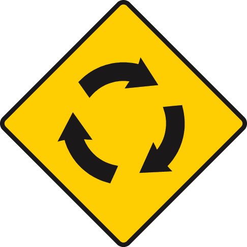 Road sign: Roundabout ahead
