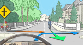 Driving theory illustration: What should the car driver do in this situation