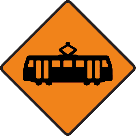 Road sign: Tramway crossing ahead