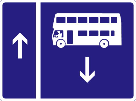 Road sign: Contra-flow bus lane on the right