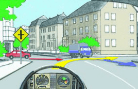 Driving theory illustration: What should the driver do in this situation