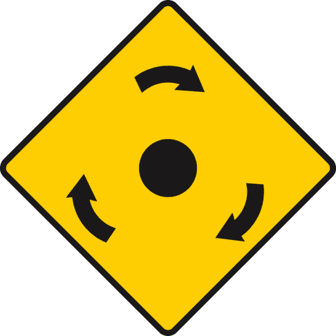 Road sign: Mini-roundabout ahead