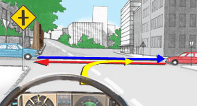 Driving theory illustration: What should the driver do in this situation