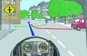 Driving theory illustration: What should the driver do in this situation