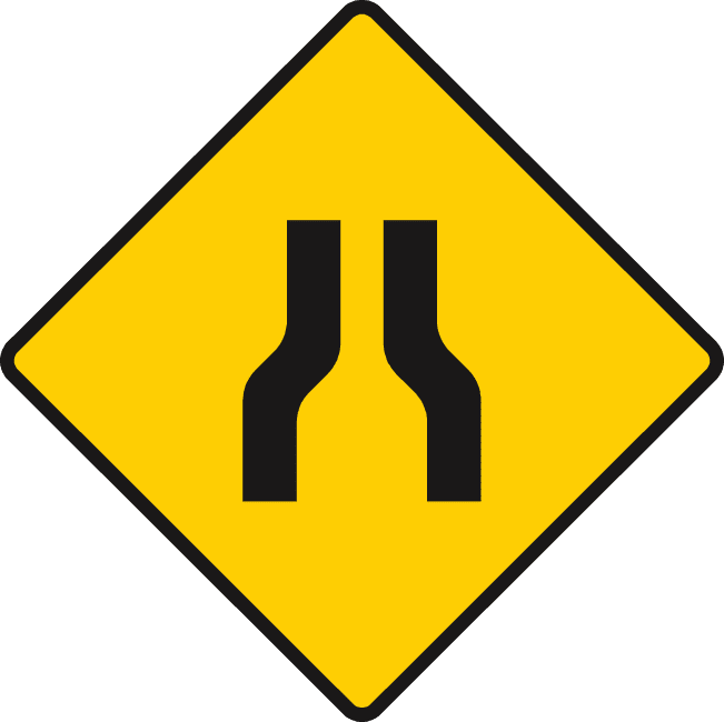 Road sign: Road narrows on both sides