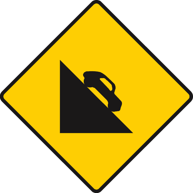 Road sign: Steep descent ahead