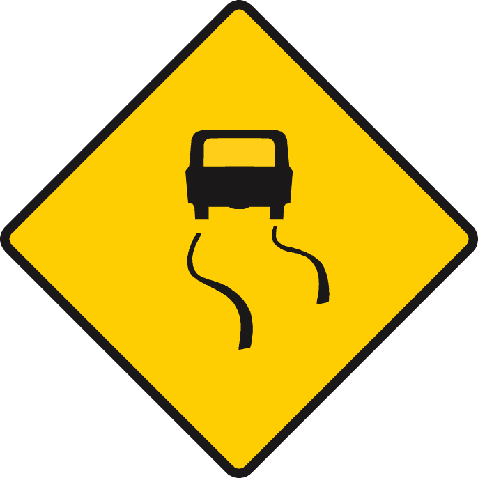 Road sign: Slippery road ahead