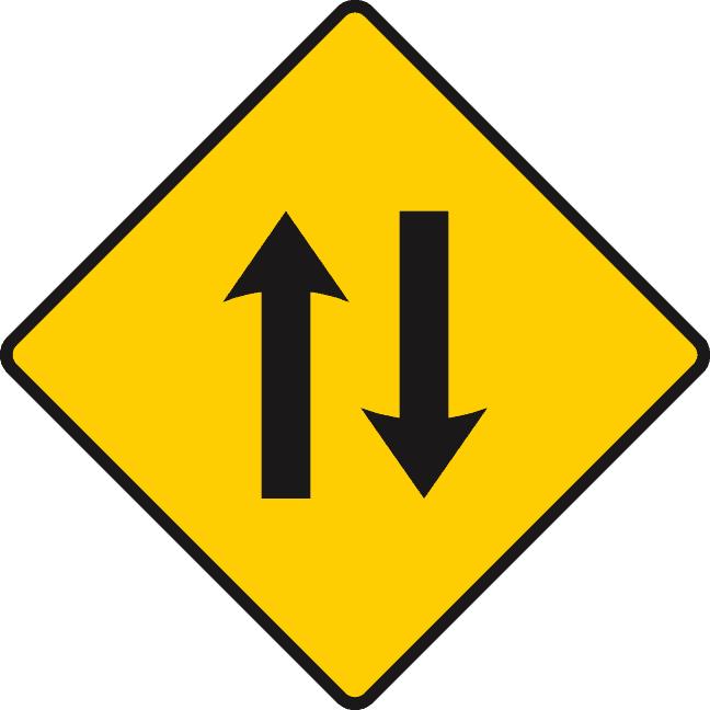 Road sign: Two-way traffic ahead