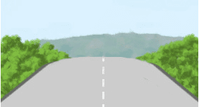 Driving theory illustration: What danger should a driver allow for over the brow of this hill
