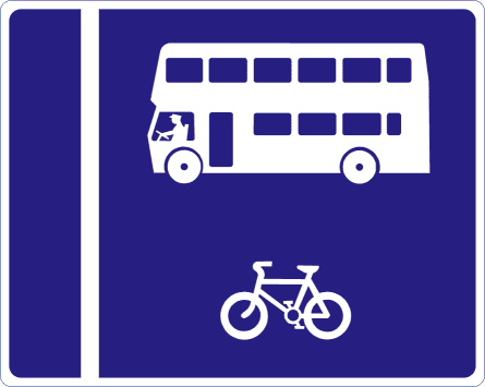 Road sign: With-flow bus lane on the right