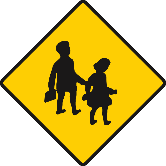 Road sign: School ahead