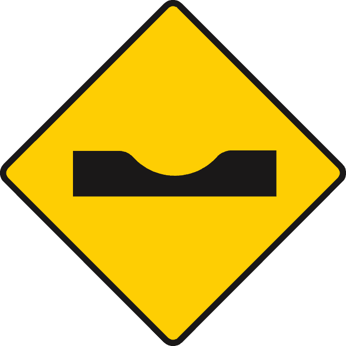 Road sign: Sharp depression or dip ahead
