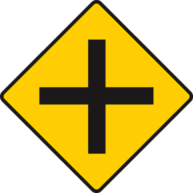 Road sign: Crossroads ahead with roads of equal importance
