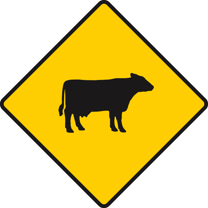Road sign: Possibility of cattle or farm animals ahead