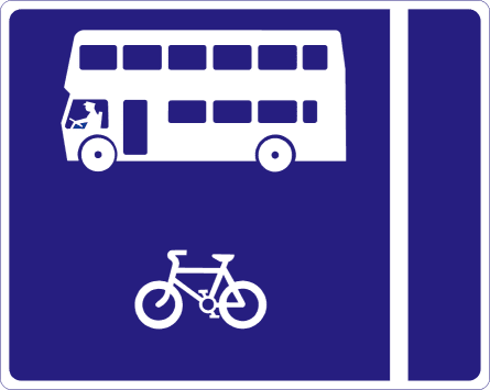Road sign: With-flow bus and cycle lane on left