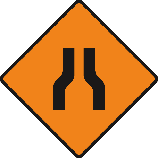 Road sign: Road narrows on both sides