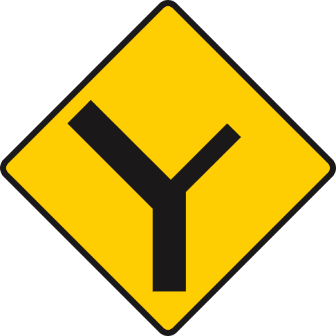 Road sign: Y-Junction where main road bears to the left
