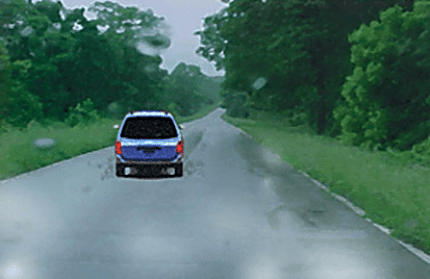 Driving theory illustration: After a heavy downpour; why should a driver keep a greater distance from the…