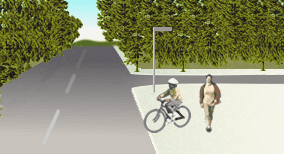 Driving theory illustration: An approaching driver notices that the boy on the children's bicycle has said…
